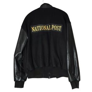 National Post Leather Wool Classic Bomber Varsity Jacket Coat Vintage Large